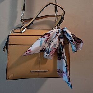 Elegant Yellow Handbag with Floral Scarf